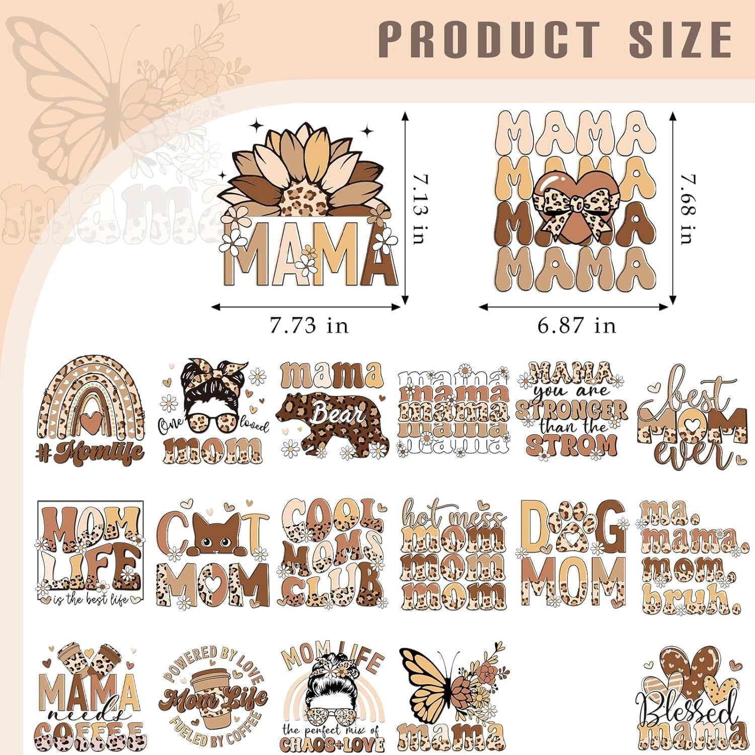 Dazoratix Mother'S Day Transfer Stickers - 20 Sheets Mama Iron on Transfers Ready to Press Heat Patches Vinyl DTF Decals for T Shirts Clothes DIY Crafts Women Clothing Bag Appliques Pillow Decorations