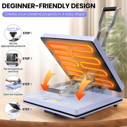 Adnoom Heat Press 15X15, High Pressure Pressing Machine with Slide Out Design,Sublimation Printer for T-Shirt,Heat Transfer Projects,Heating Fast and Evenly,Purple