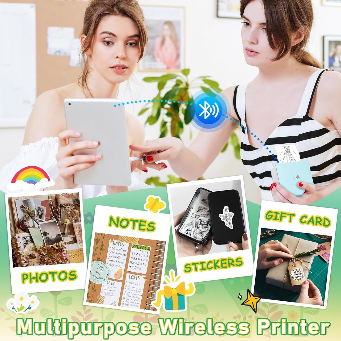 Phomemo Mini Sticker Printer, Mini Printer Sticker Maker Machine M02, Print Pods Pocket Machine for DIY, Study Notes, Diaries, Thermal Small Portable Maker with AI APP for Home/Office/School, Cyan