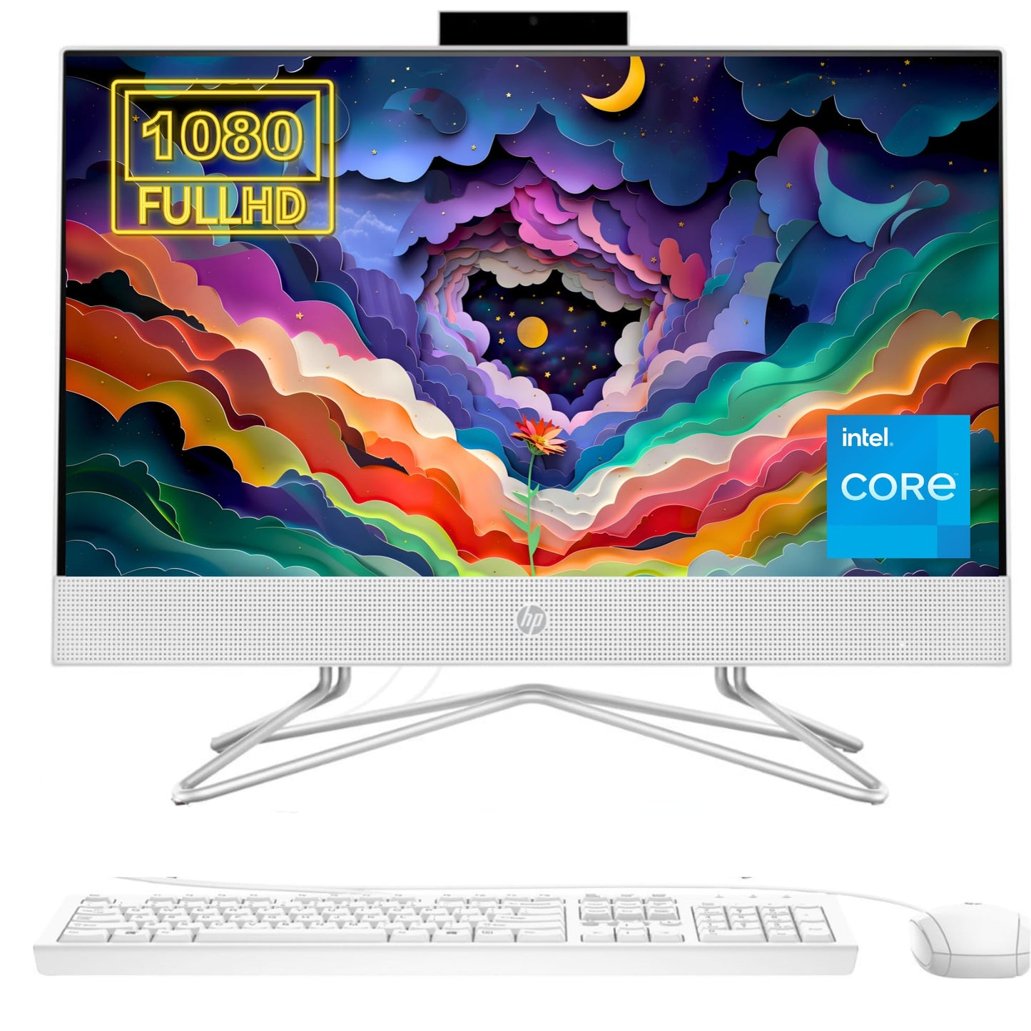 HP Newest All-in-One Desktop, 21.5" FHD Display, 32GB RAM, 1TB Storage (512GB SSD with P500 500GB External SSD), Intel Dual-Core Processor, Webcam, HDMI, Bluetooth, Mouse and Keyboard, Windows 11