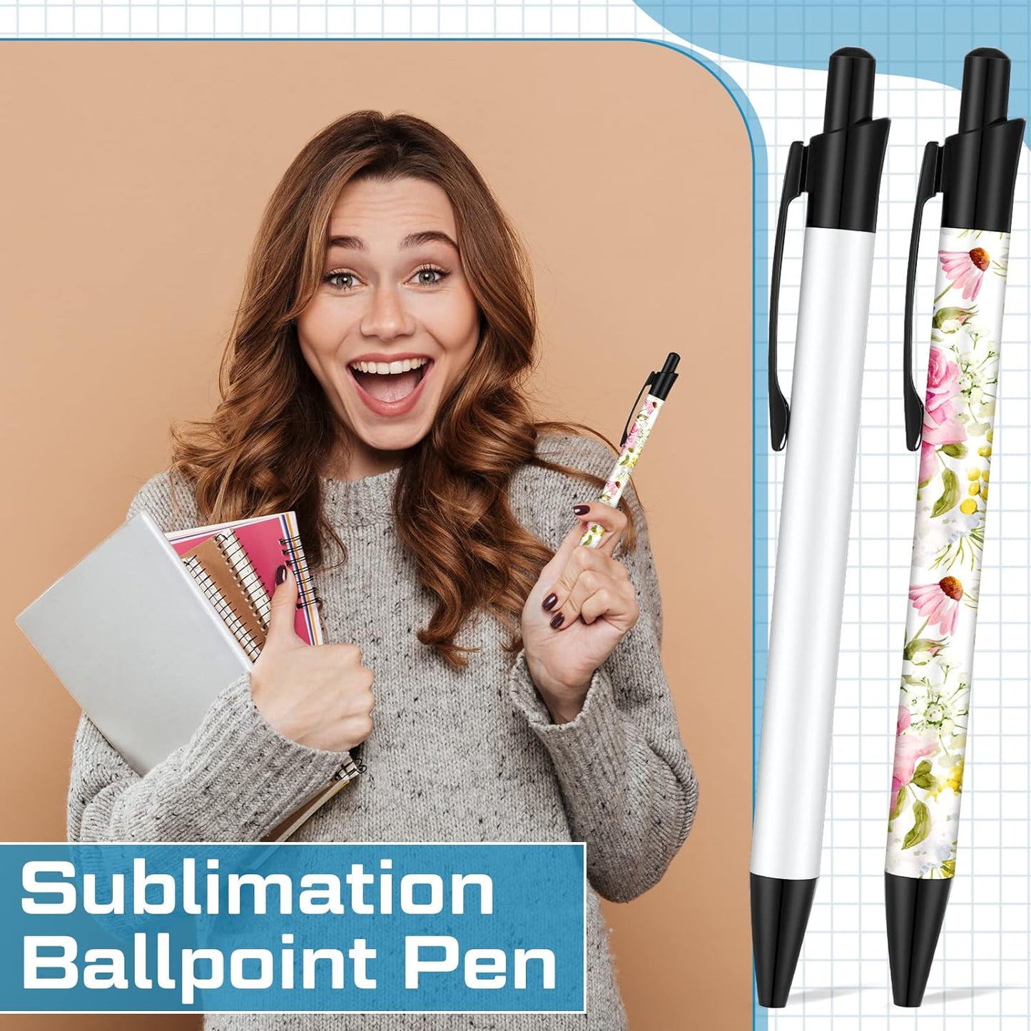 Yexiya Sublimation Pens Blank Heat Transfer Pen Sublimation Ballpoint Pen with Shrink Wrap White Aluminum Customized Clip Pen School Supplies for Christmas Office School Stationery Supplies (10 Sets)