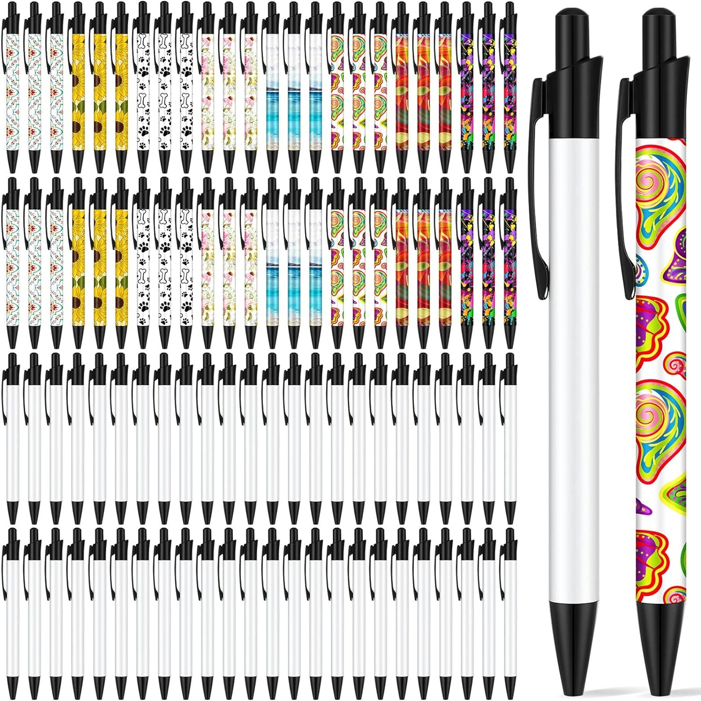 Yexiya Sublimation Pens Blank Heat Transfer Pen Sublimation Ballpoint Pen with Shrink Wrap White Aluminum Customized Clip Pen School Supplies for Christmas Office School Stationery Supplies (10 Sets)