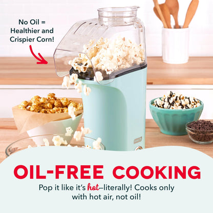 DASH Hot Air Popcorn Popper Maker with Measuring Cup to Portion Popping Corn Kernels + Melt Butter, 16 Cups - Aqua