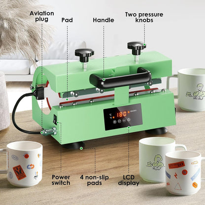 Tumbler Heat Press Machine,110V Auto Timer Cup Mug Heat Press Machine for 11-30Oz Sublimation Straight Tumbler Bottles,Ceramic Mugs,Glass Cans Heat Transfer Print with Temp&Timer Setting(Mint)