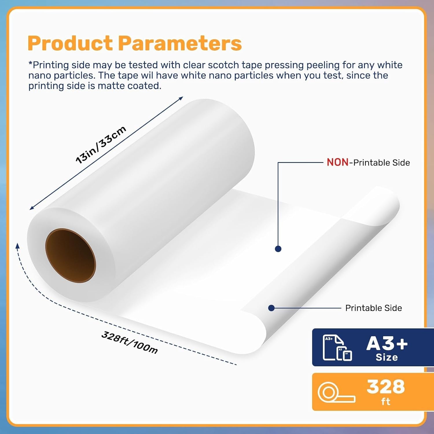 DTF Transfer Film Roll 13 Inch × 328Ft, A3+ PET Film, Matte, Cold & Hot Peel Compatible, Double Sided Coated DTF Film for A3 DTF Printer, R1390, M1630, XP600, L1800(13In*328Ft Matte)
