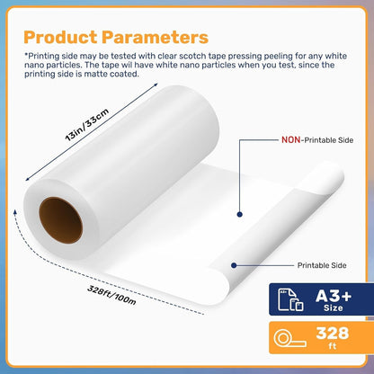 DTF Transfer Film Roll 13 Inch × 328Ft, A3+ PET Film, Matte, Cold & Hot Peel Compatible, Double Sided Coated DTF Film for A3 DTF Printer, R1390, M1630, XP600, L1800(13In*328Ft Matte)