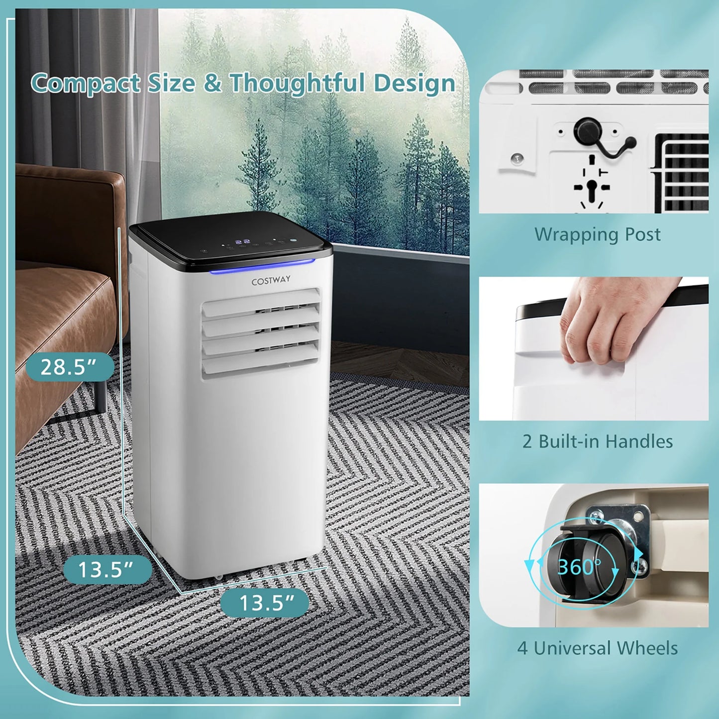 5200 BTU (8000 BTU ASHRAE) Portable Air Conditioner 3-In-1 AC Unit W/ Cool Dehum Fan Sleep Mode