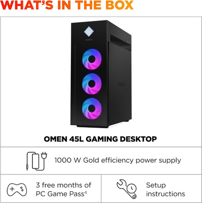 HP OMEN 45L Gaming Desktop, Intel Core Ultra 7 265K, 32 GB RAM, 2TB SSD, NVIDIA Geforce RTX 5080, Windows 11 Pro, Microsoft Copilot, Tempered Glass, GT22-3080 (2025)