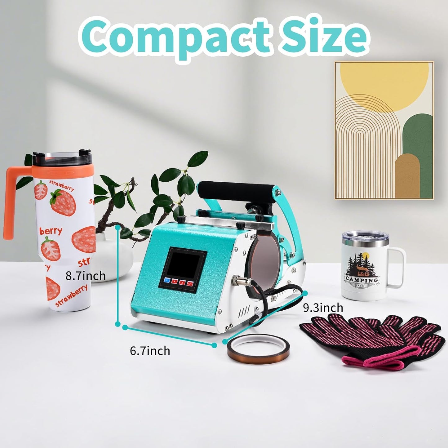 Colorsub 3 in 1 40 OZ Tumbler Heat Press Machine 11 OZ 15 OZ Mug Press Sublimation Machine for Sublimation 40 OZ Tumbler with Handle Straight Tumblers Bottles Mugs Glass Cup Printing Teal
