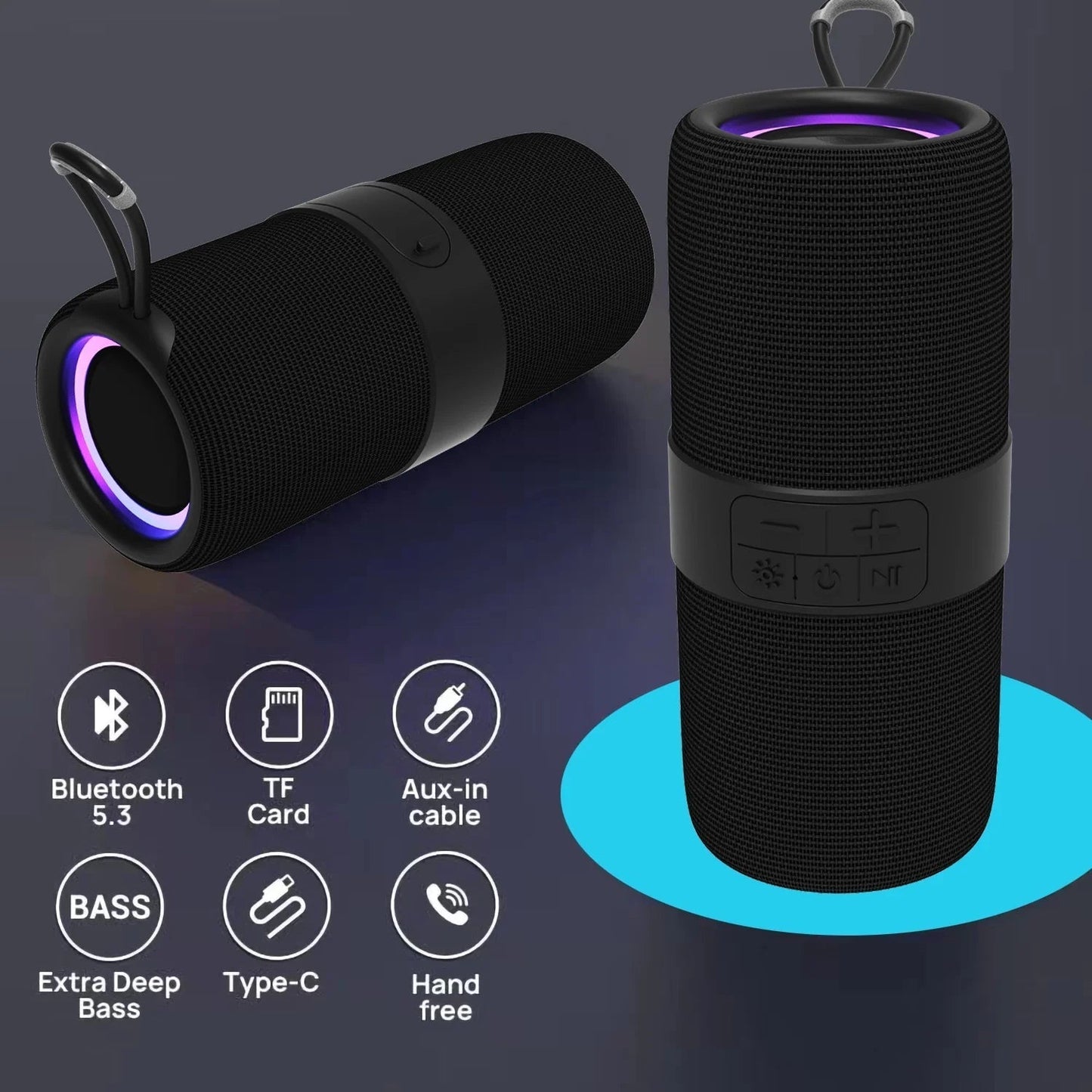 Portable Bluetooth Speaker with Deep Bass Basser, Wireless Stereo Sound Bluetooth Speaker with 5.3,IP67 Waterproof,Tws Pairing for Home Party Outdoor（Black）