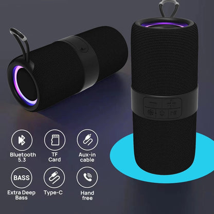 Portable Bluetooth Speaker with Deep Bass Basser, Wireless Stereo Sound Bluetooth Speaker with 5.3,IP67 Waterproof,Tws Pairing for Home Party Outdoor（Black）