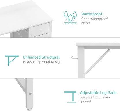 White Computer Desk with Fabric Drawers, 47 Inch Study Work Writing Desk for Home Office Bedroom, Simple Modern Cute PC Desks with Drawer, White