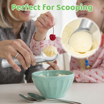 Ice Cream Scoop,7 Inches Nonstick Anti-Freeze One Piece Aluminum Scooper Spoon, Heavy Duty Durable Design, Easy Clean, for Gelato, Cookie Dough, Sorbet, Almond (Silver)