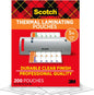 Scotch Thermal Laminating Pouches, 200 Count, Clear, 3 Mil., Ideal Office or School Supplies, Fits Letter Sized Paper (8.9 In. × 11.4 In.)
