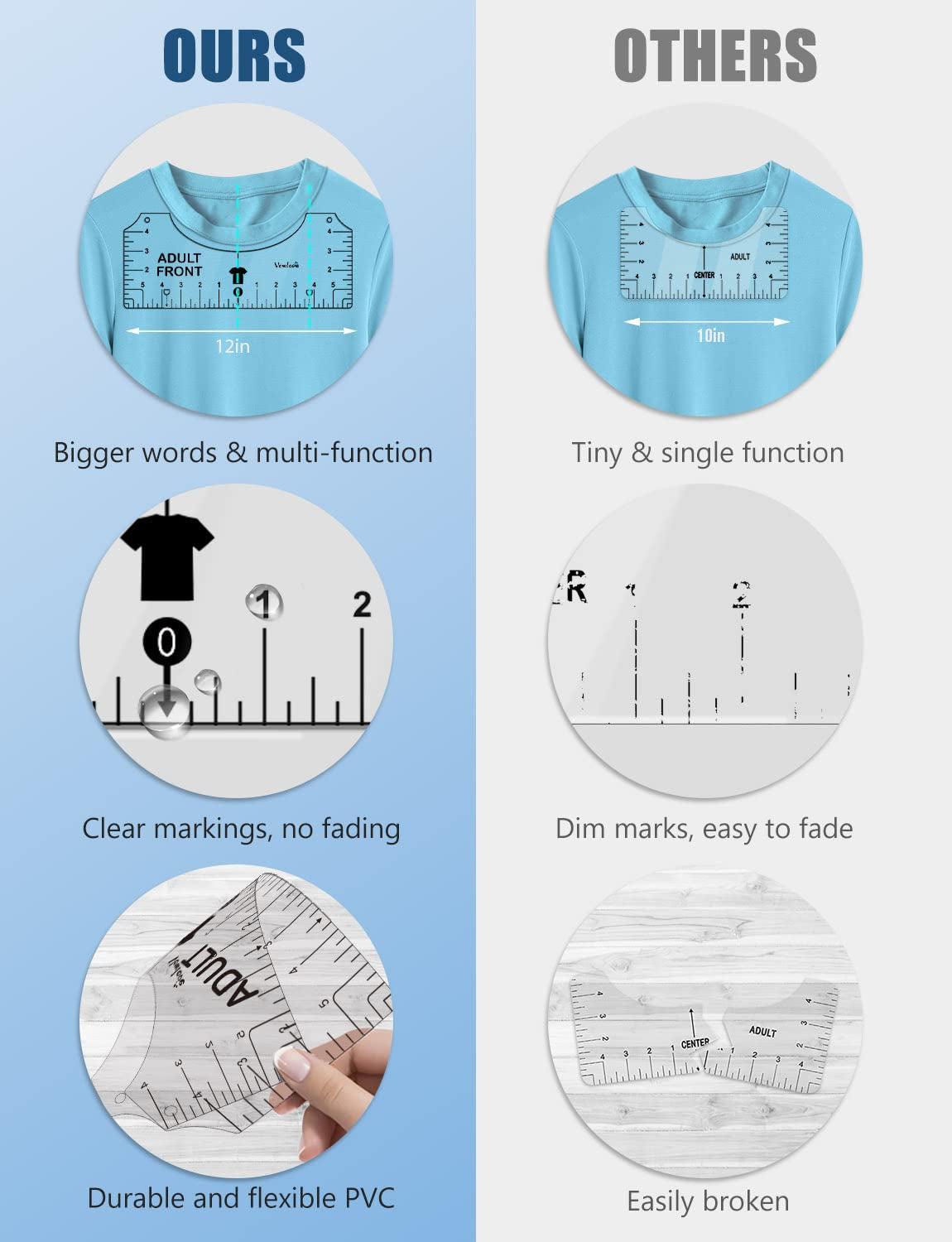 Tshirt Ruler Guide for Vinyl Alignment: T Shirt Rulers to Center Designs, Tee Shirt Alignment Tools for Heat Press, Sewing Accessories HTV Heat Transfer Vinyl, V-Neck Adult Front Back Measurement