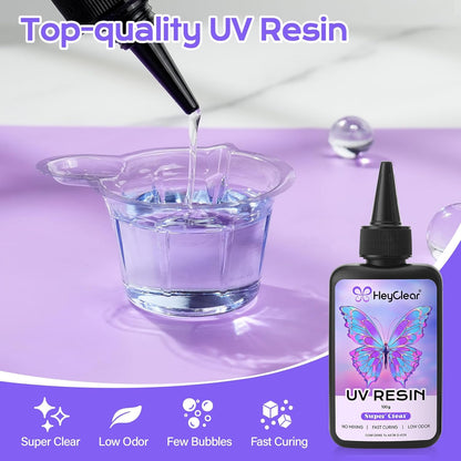 Heyclear UV Resin Kit with Light -200G Crystal Clear, Hard Resina UV Light Fast Curing UV Glue for Beginners Crafting, Molds Jewelry Making, DIY Craft Decorations