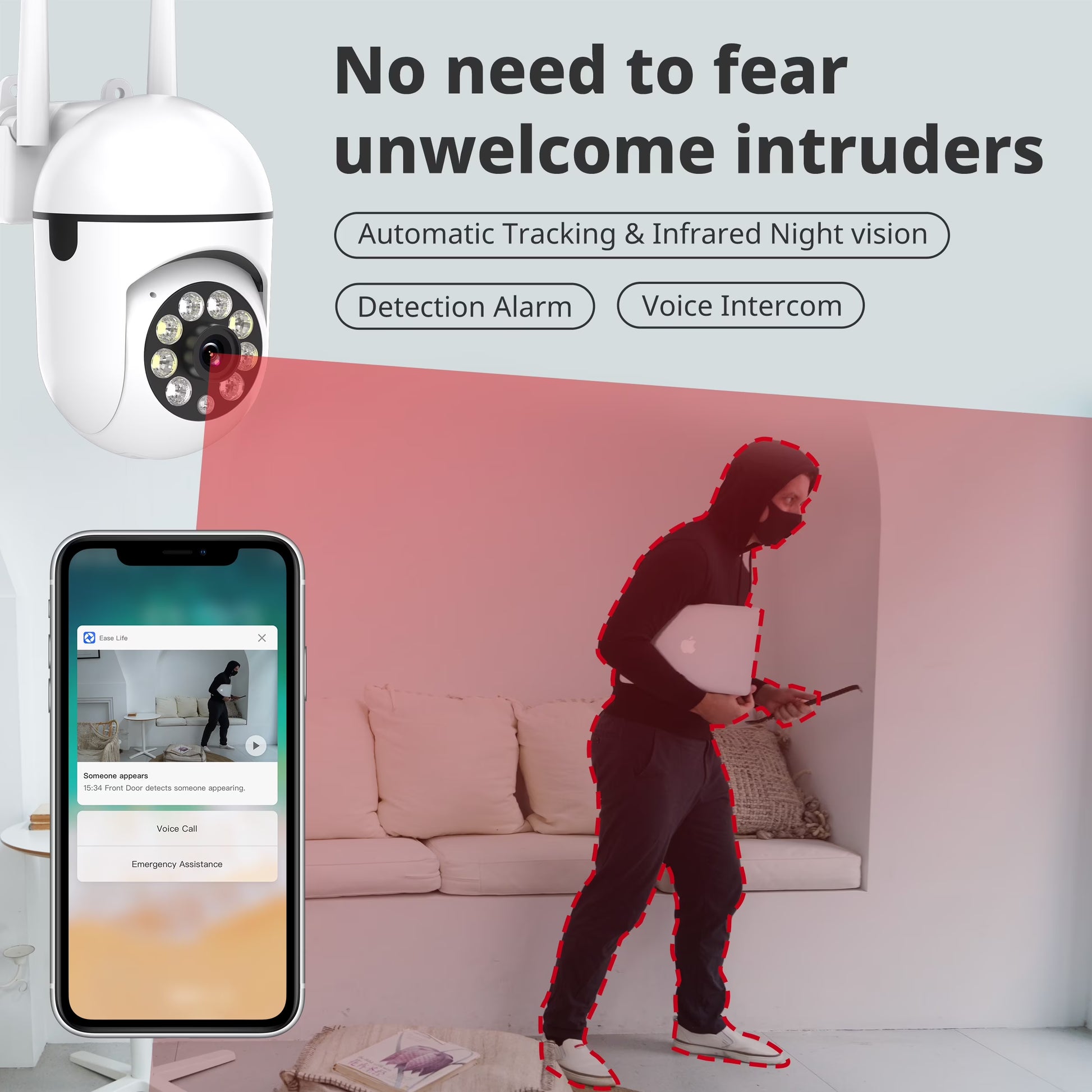 1080P Security Camera Outdoor 360° View Pan/Tilt Camera for Home Security outside with Color Night Vision, Motion Detection, 2-Way Talk, 2.4Ghz Wi-Fi, 4 Pack