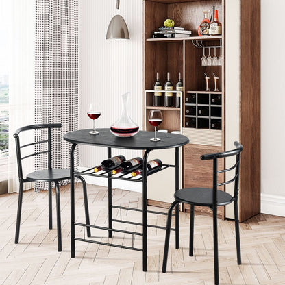 3 Piece Dining Set Home Kitchen Furniture Table and 2 Chairs Black