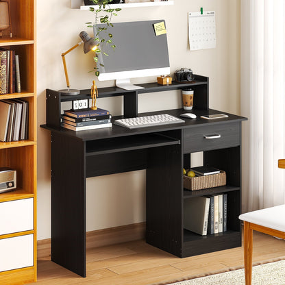 Wood Computer Desk Office Black Laptop PC Work Table Home Drawer & Keyboard Tray