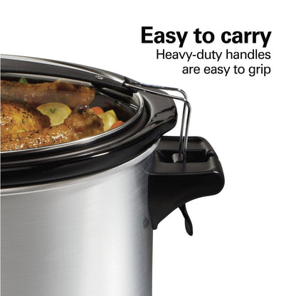 Stay or Go Slow Cooker, 6 Quart Capacity, Lid Lock, Serves 7+, Removable Crock, Silver, 33262