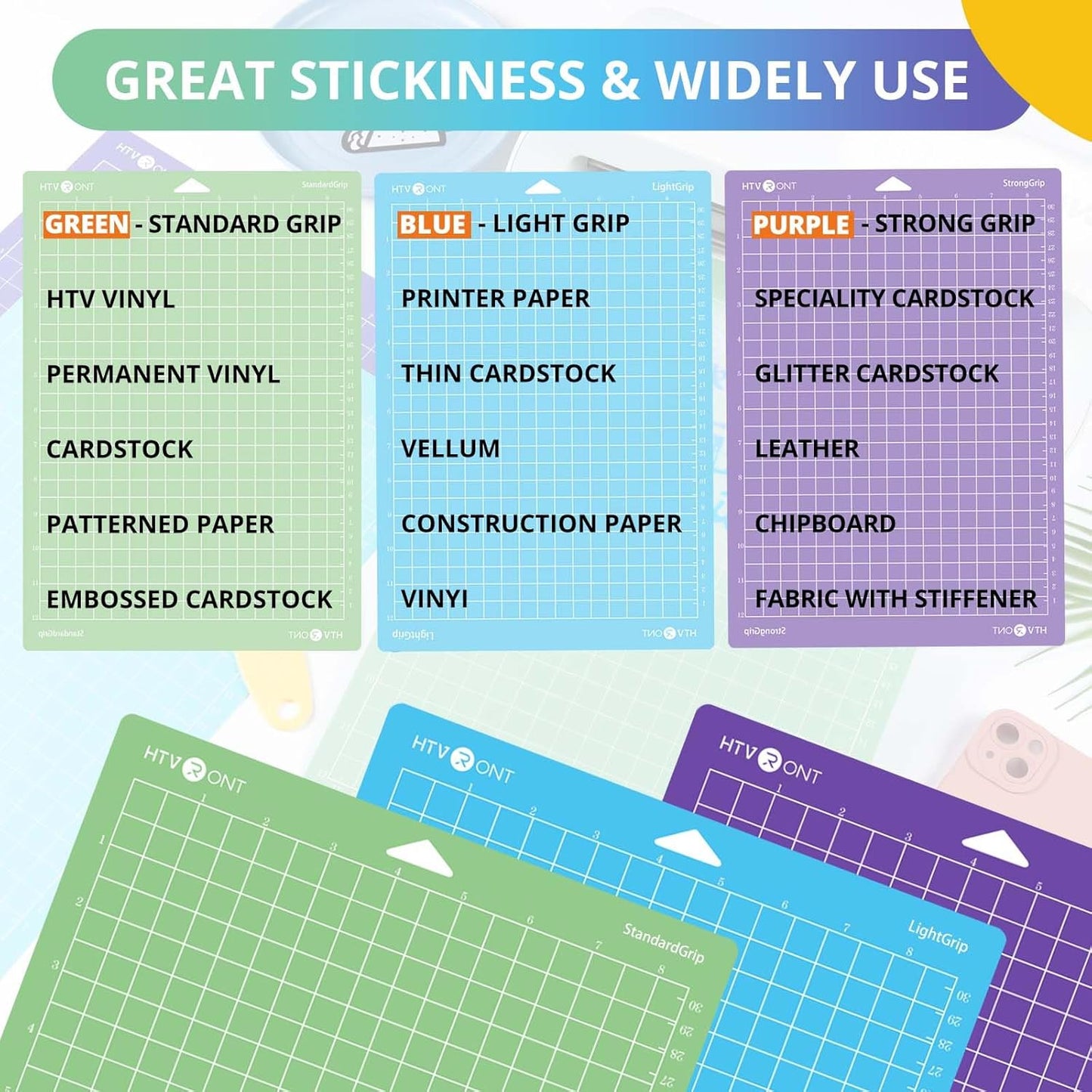 Cutting Mats Compatible with Cricut Joy Xtra, 3 Pack Cutting Mats 8.5"X12"(Standardgrip, Lightgrip, Stronggrip), Variety Adhesive Reusable Accessories Compatible with Cricut Joy Xtra