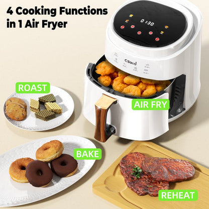 6.3 QT Large Capacity Air Fryer Touch Screen Smart Fryers Household Multi-Function Air Fryer That Crisps, Roasts, Reheats, & Dehydrates, High Gloss Finish,Including Air Fryer Paper Liners 50Pcs,White