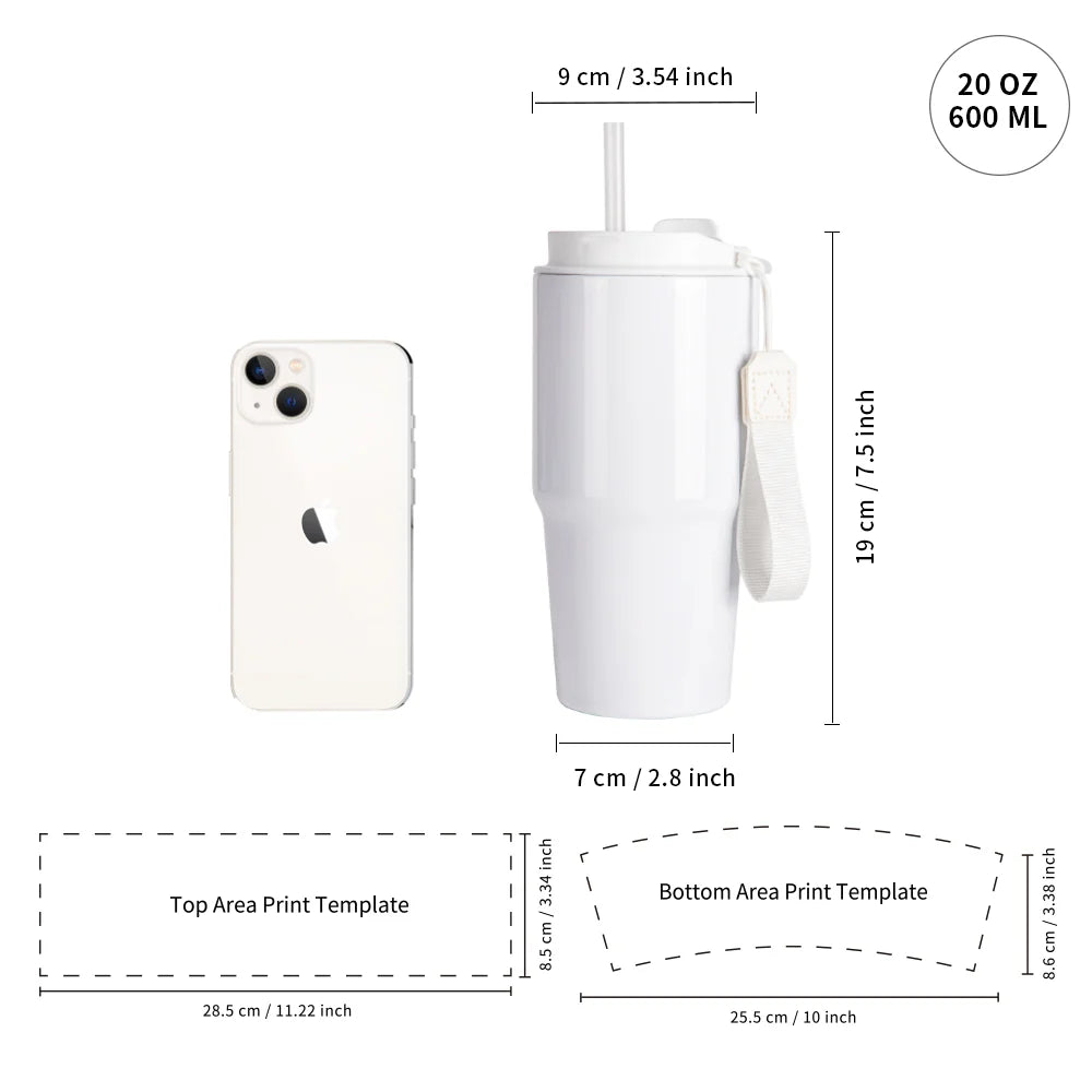 Wholesale Sublimation Tumblers 20 OZ White Blanks with Lid and Plastic Straw Portable String Stainless Steel Coffee Cups 6 Pack & 12 Pack & 24 Pack