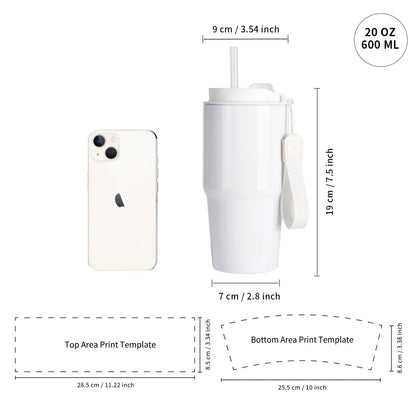 Wholesale Sublimation Tumblers 20 OZ White Blanks with Lid and Plastic Straw Portable String Stainless Steel Coffee Cups 6 Pack & 12 Pack & 24 Pack