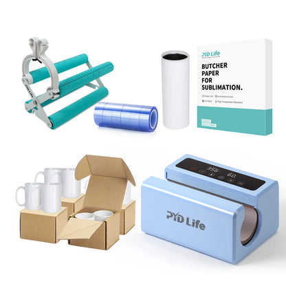 Auto Tumbler Heat Press Sublimation Starter Benginers Kit Bundle with Sublimation Tumblers,Sublimation Tape,Cups Cradle with Clamp and Butcher Paper (4 Options)