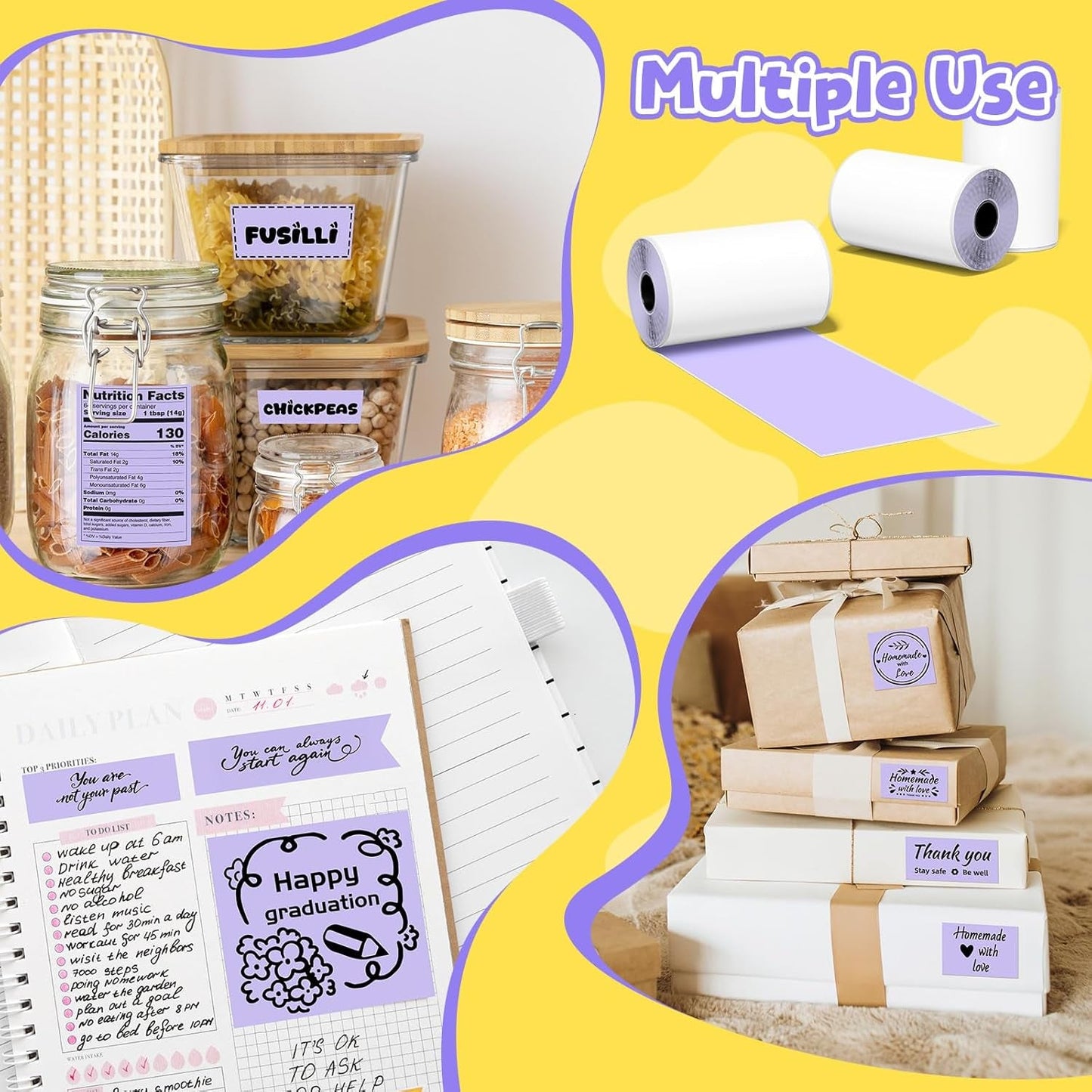 Phomemo Purple Self-Adhesive Thermal Paper, Glossy Sticker Paper Label for Phomemo M02/M02 Pro/M02S/P2S/M03/M04S Mini Sticker Printer, 50Mm X 3.5M, Diameter 28Mm, 3-Rolls, Image Time 20 Years