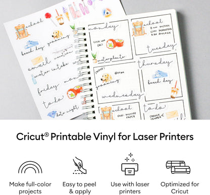 Cricut Printable Vinyl - 25 White Sheets, US Letter Size (8.5In X 11In) - Compatible with Inkjet Printers - for Joy Xtra, Explore, & Maker Machines