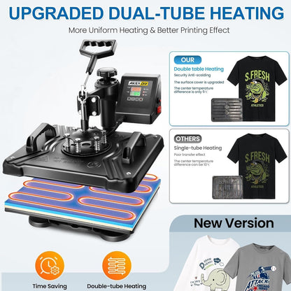 Heat Press Machine for Tshirts, 5 in 1 Heat Transfer Machine, 12" X 15" Heat Printing Press for Sublimation Combo with 360 Degree Rotation Swing Away for T-Shirt Hat Cap Mug Plate, Blue Black