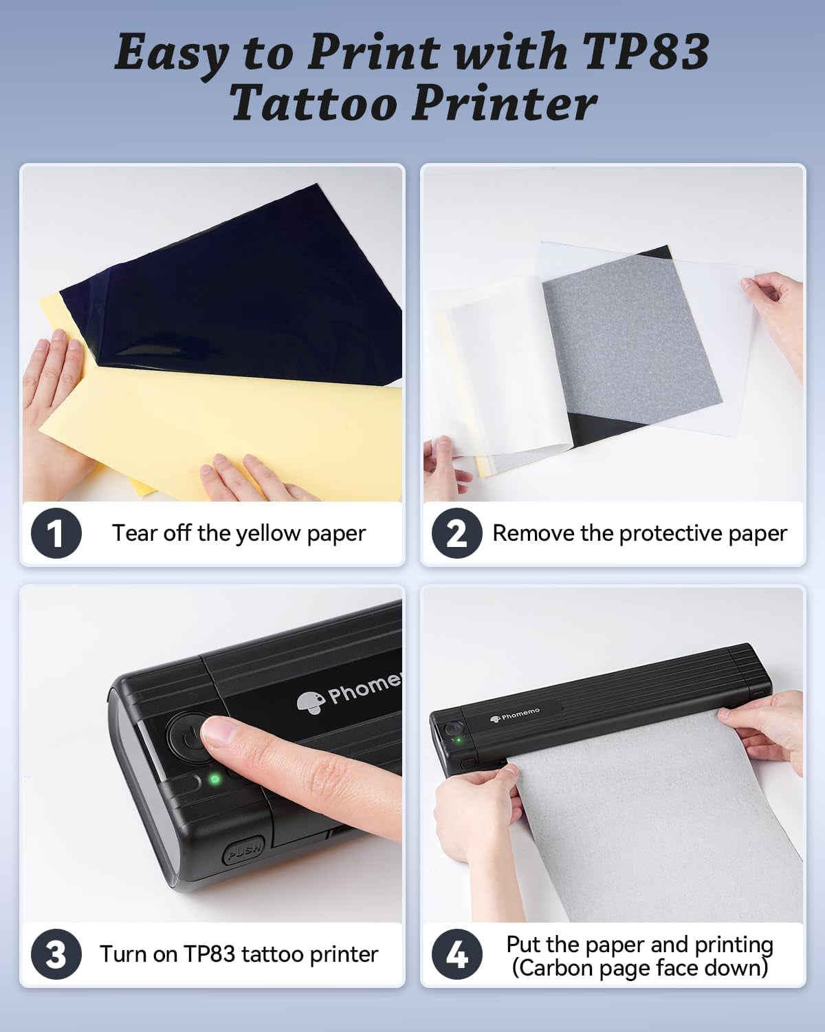 Phomemo TP83 Wireless Tattoo Stencil Printer, Upgraded Thermal Tattoo Printer Machine with 10Pcs Transfer Paper, Bluetooth Tattoo Printer for Tattoo Artists & Beginners, Compatible with Ipad Phone PC