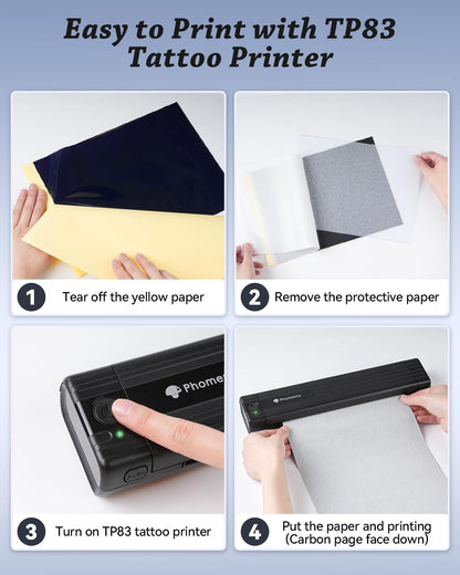 Phomemo TP83 Wireless Tattoo Stencil Printer, Upgraded Thermal Tattoo Printer Machine with 10Pcs Transfer Paper, Bluetooth Tattoo Printer for Tattoo Artists & Beginners, Compatible with Ipad Phone PC