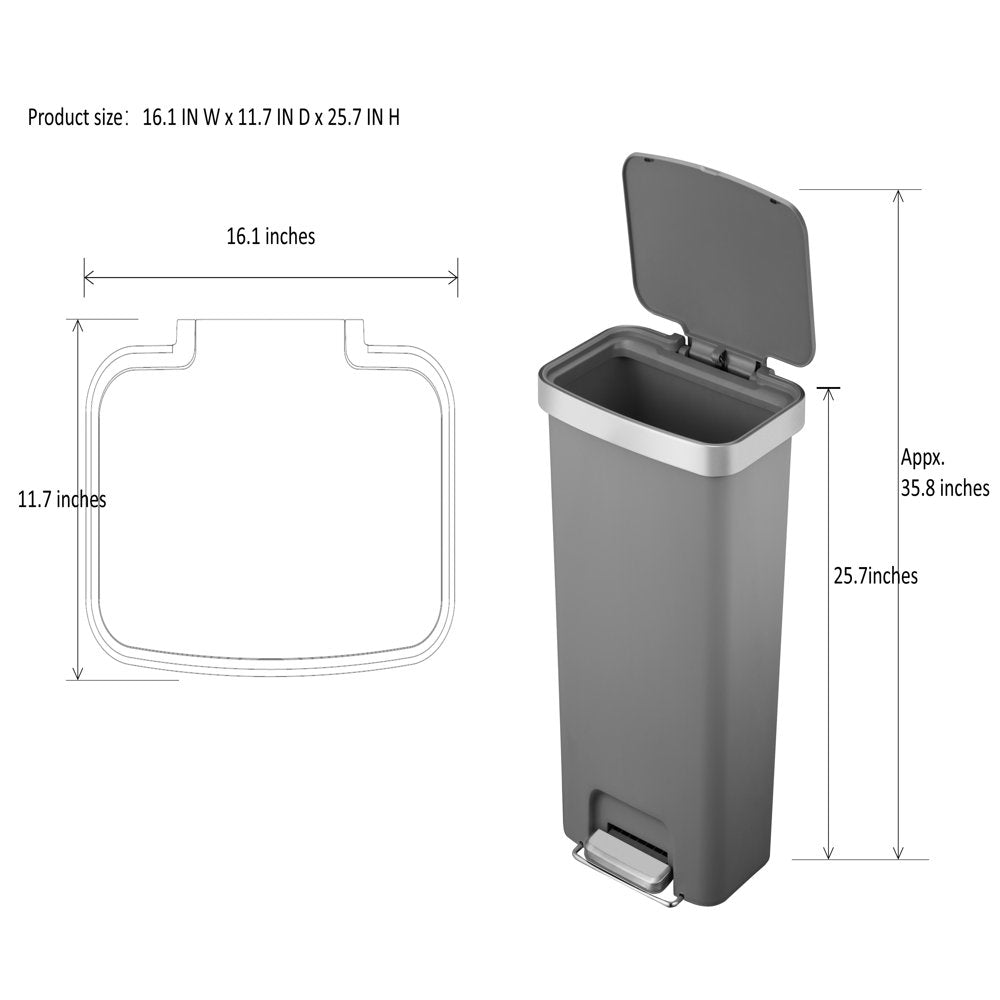 11.9 Gallon Trash Can, Plastic Kitchen Step Trash Can, Gray