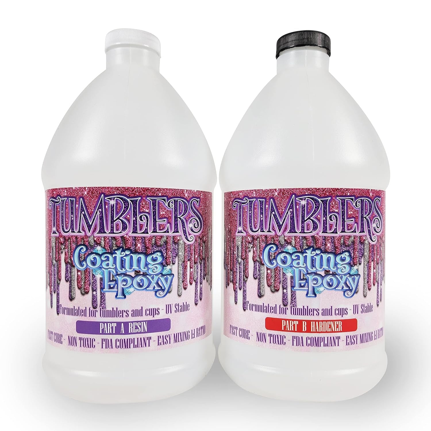 The Epoxt Resin Store - Tumbler Coating Epoxy Resin, Super Gloss Shine, Fast Cure, Self Leveling, Low Odor, Easy Mixing (1-1), UV Stable, 2 Part 1 Gallon Kit