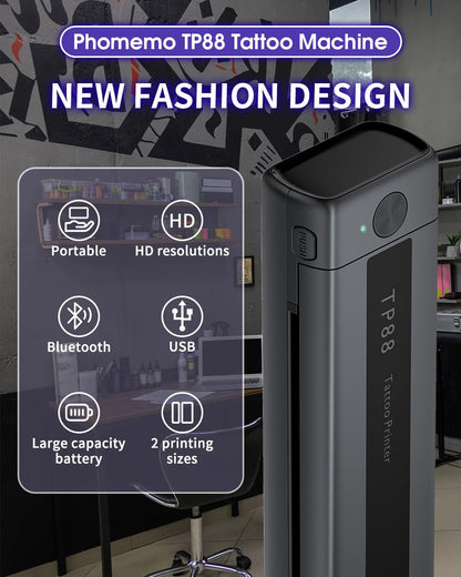 Phomemo TP88 Tattoo Transfer Stencil Printer- Thermal Tattoo Printer with 10Pcs Transfer Paper, Bluetooth Tattoo Machine for Tattoo Artists, Compatible with Smartphone & PC