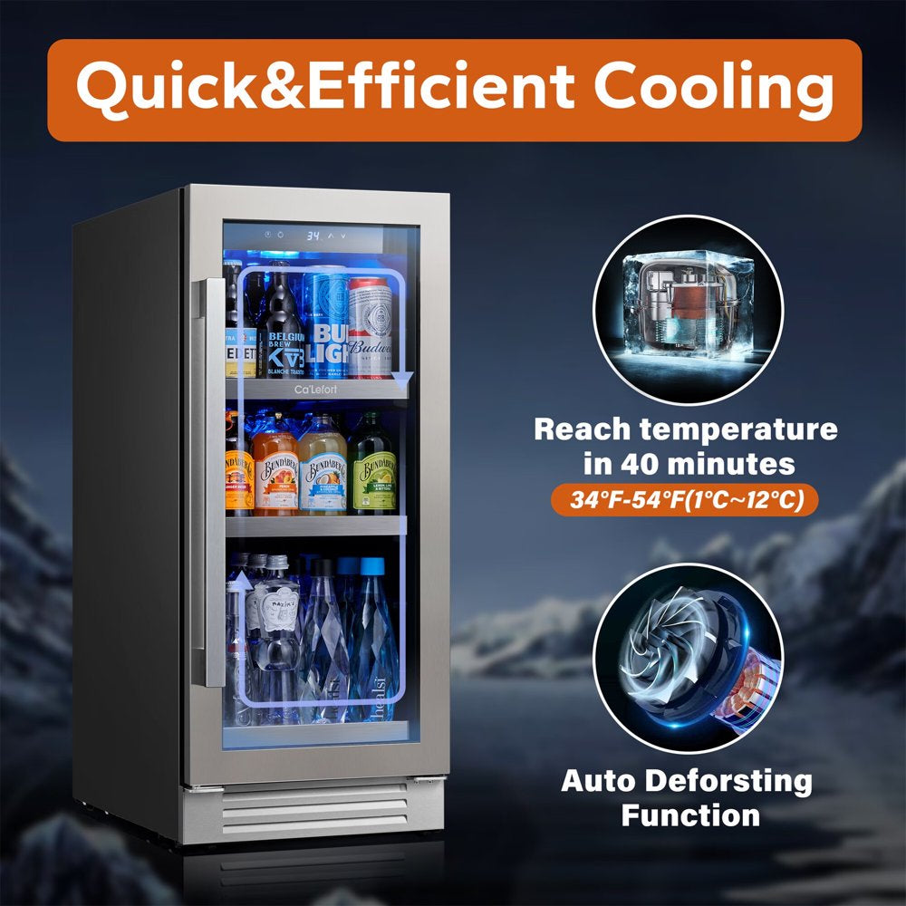 15'' Beverage Refrigerator Cooler,100 Cans Beverage Fridge,Built in or Freestanding Beverage Center with Stainless Steel Door