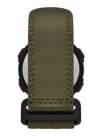 Men'S Digital Watch: Black round Case, Green Bezel, Positive Display, Green Fast-Fit Strap (FMDOGE055)