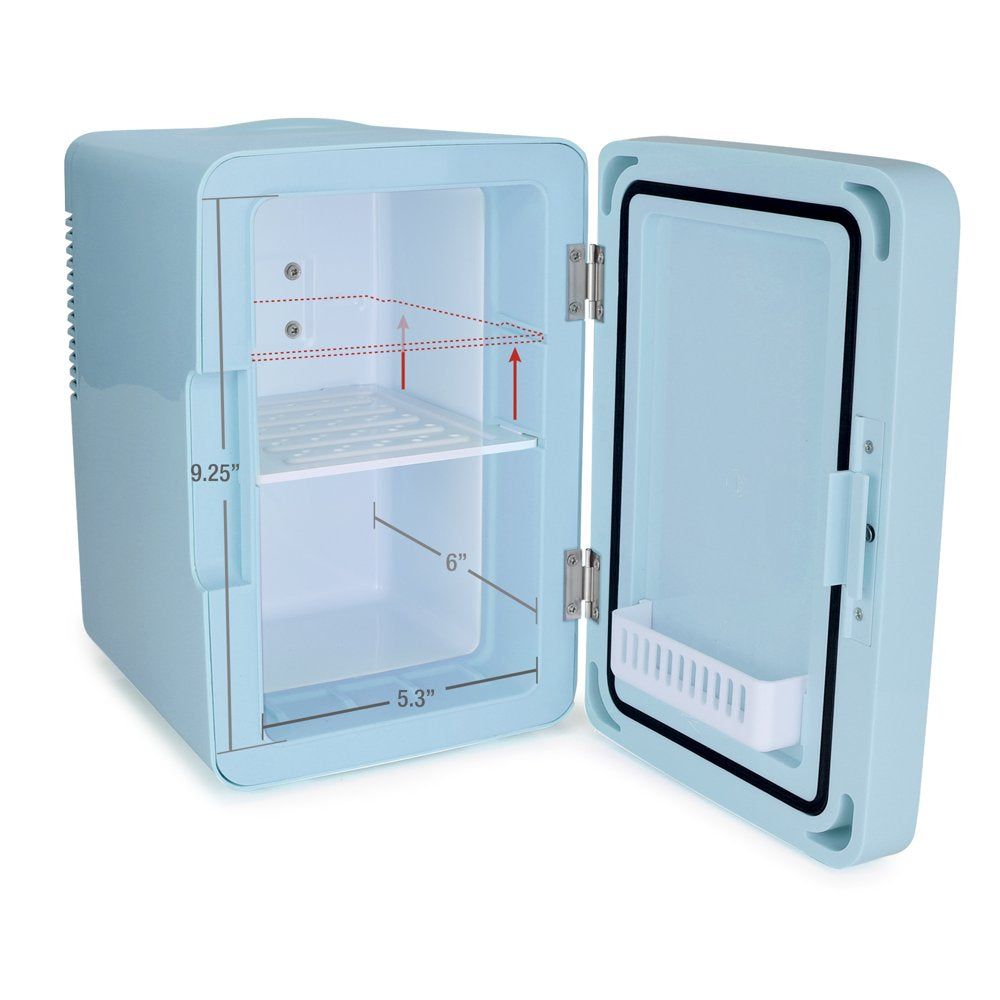 Mini Fridge with LED Lighted Mirror Door, Blue