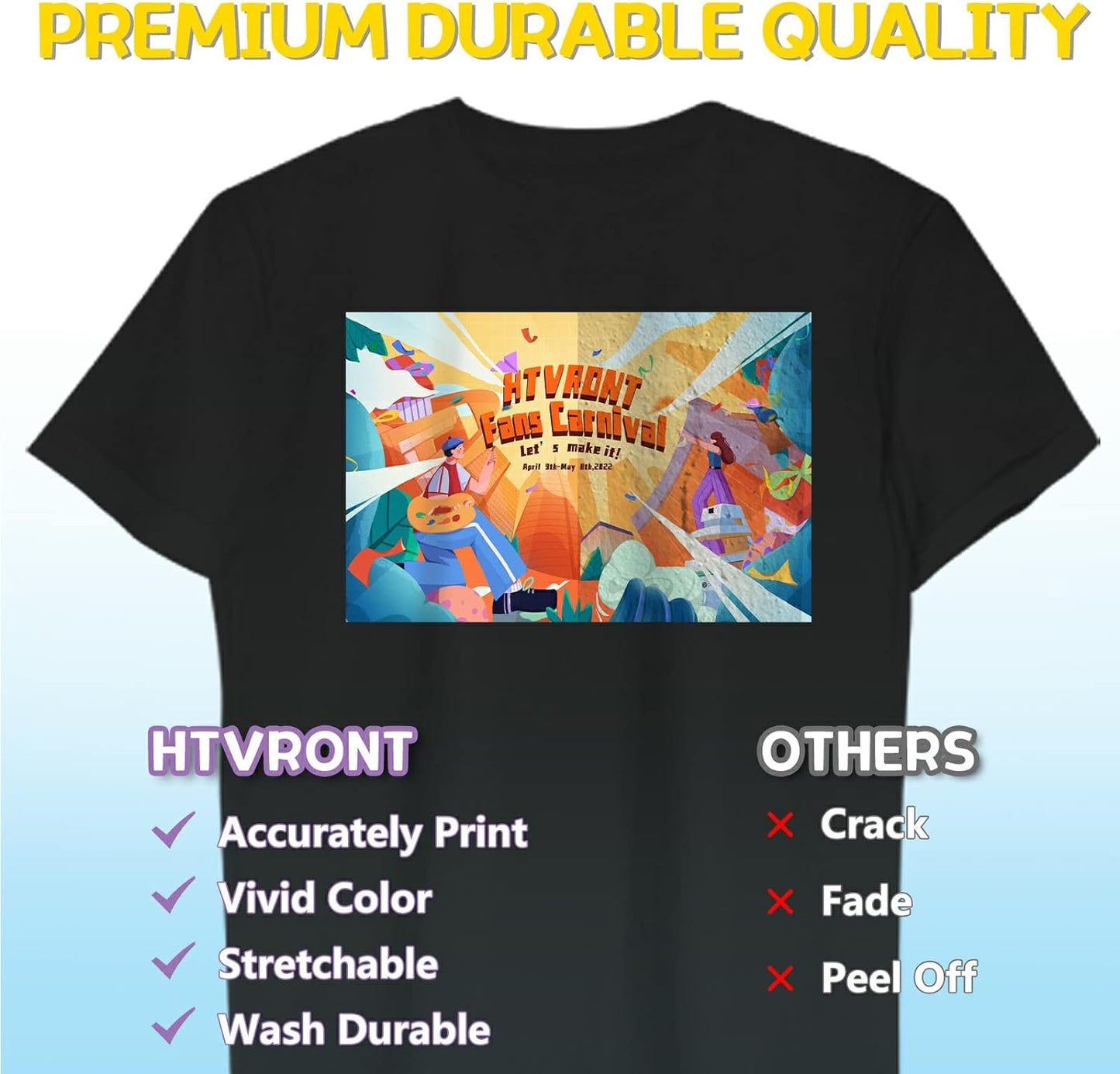 Heat Transfer Paper for Dark T Shirts -50 Pack 8.5X11" Iron on Transfer Paper for Inkjet Printer, Easy to Use Printable Heat Transfer Vinyl, Vibrant Color, Durable & Soft