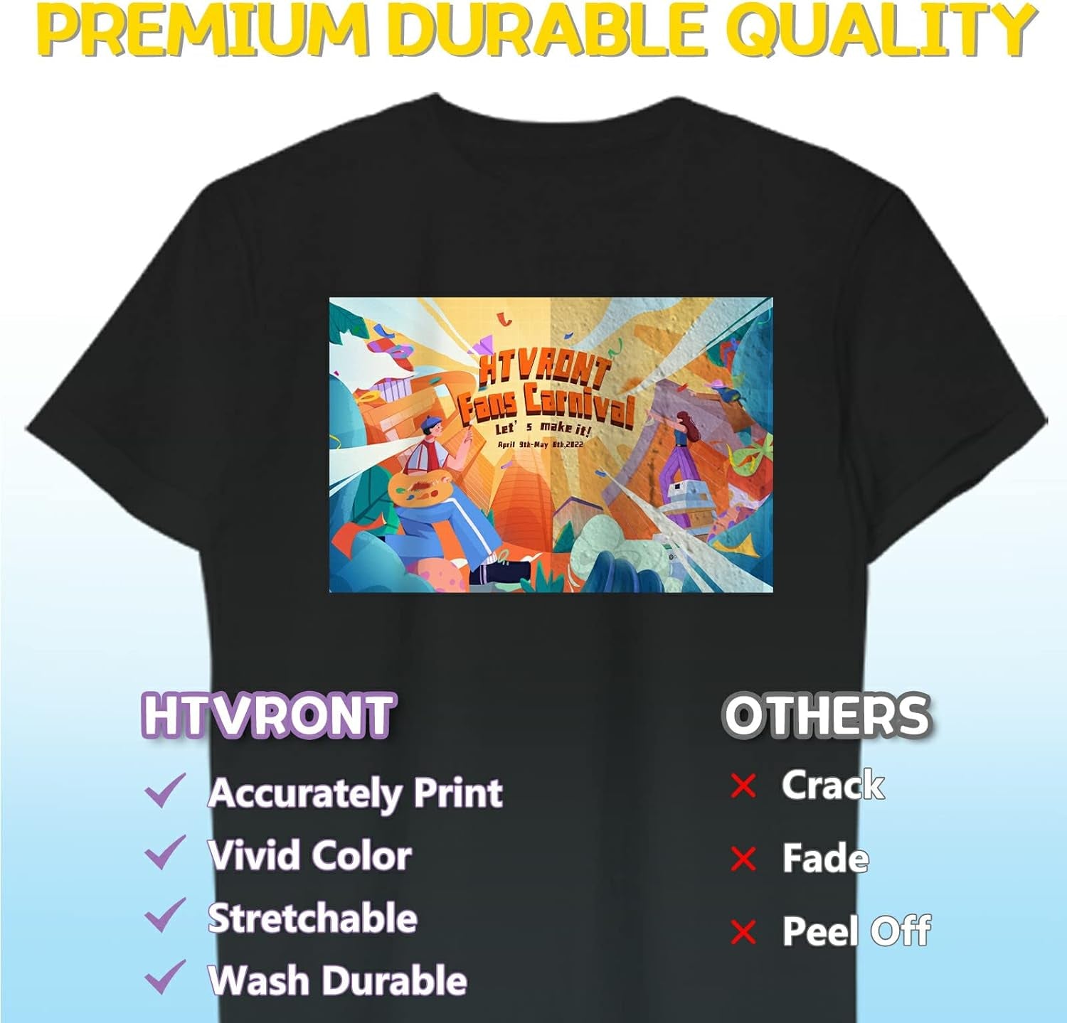 Heat Transfer Paper for Dark T Shirts -50 Pack 8.5X11" Iron on Transfer Paper for Inkjet Printer, Easy to Use Printable Heat Transfer Vinyl, Vibrant Color, Durable & Soft