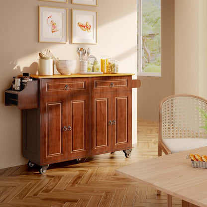 Kitchen Islands with Storage, Kitchen Island Cart with Wood Drop Leaf and Lockable Wheels, Brown