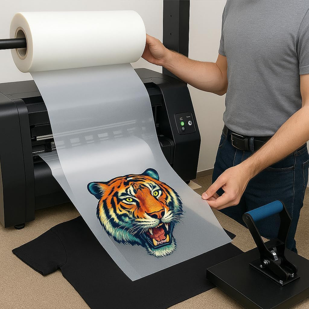 DTF Transfer Film Roll (Hot Peel) 24"X 328Ft Double-Sided Clear PET Heat Transfer Paper for Direct-To-Film Printing Hot Peel DTF Transfer Film Compatible with All DTF Printers for T-Shirts Textile