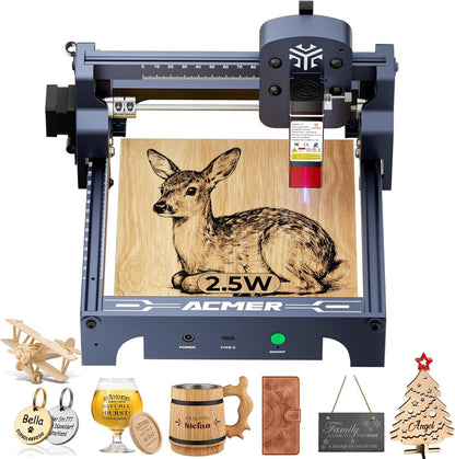 ACMER S1 Laser Engraver, 2500Mw Laser Engraver Machine Higher Accuracy Lazer Cutter and Engraving Machine with Working Area 130X130Mm,0.04Mm Laser Spot Engraving Machines & Tools