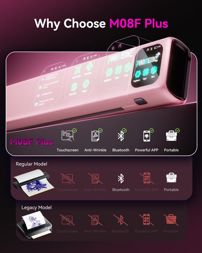 Phomemo M08F plus Tattoo Stencil Printer with Touchscreen, Bluetooth Tattoo Printer Machine with 10Pcs Transfer Paper, Compatible with Phone, Tablet, PC, Tattoo Supplies for Professionals, Pink