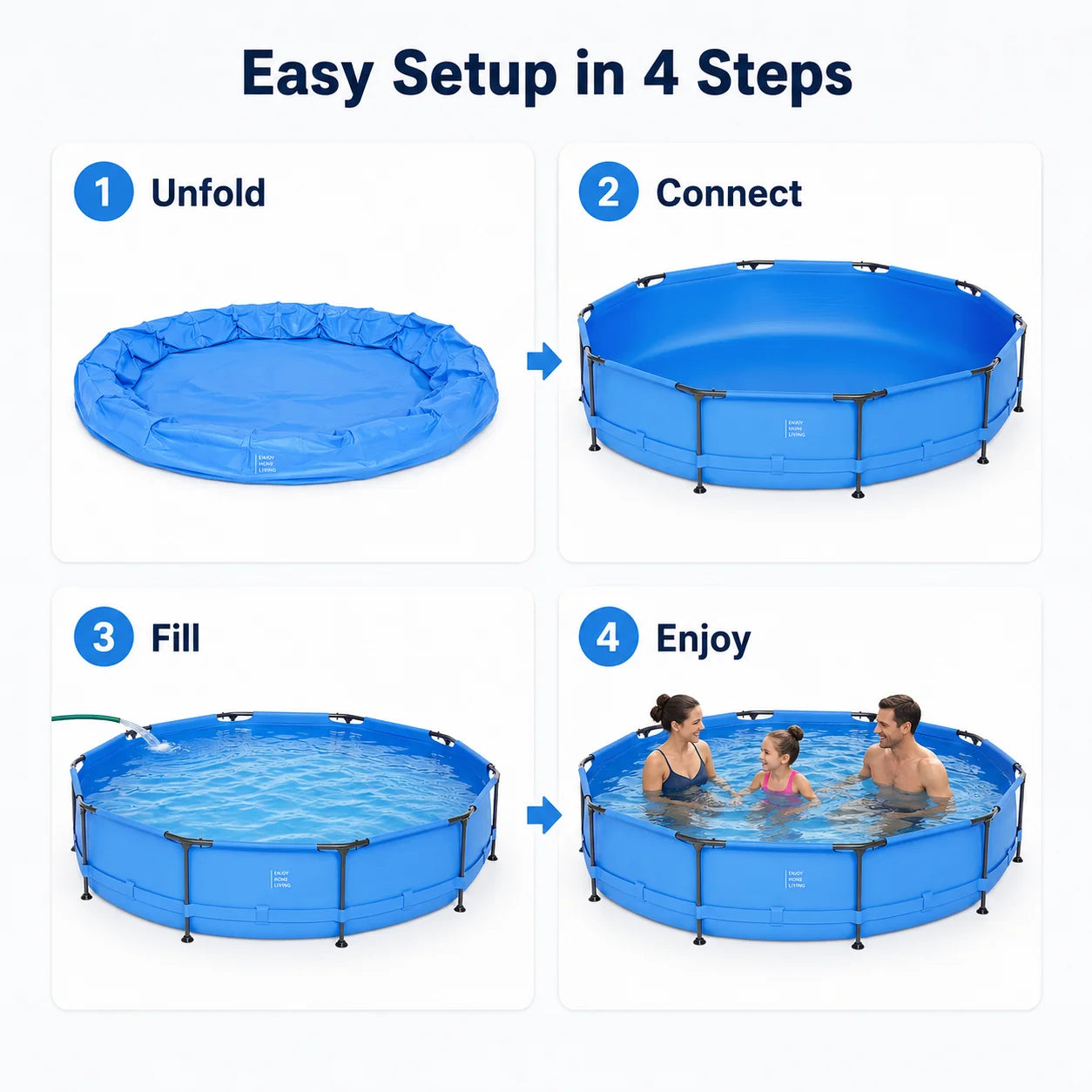 above Ground Swimming Pools, Large round Frame Outdoor Pool W/Sturdy Iron Support for Backyard, Patio & Garden, Easy Setup Family Pool for Kids and Adults Summer Water Fun