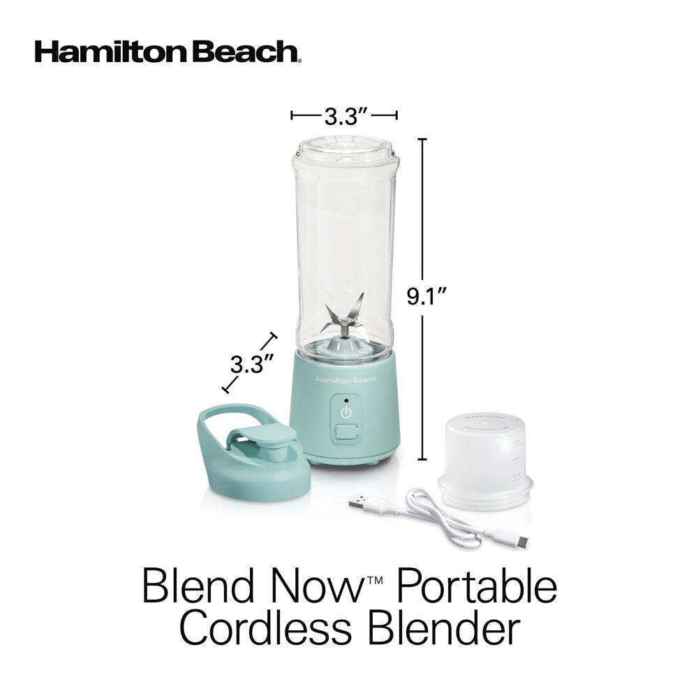 Blend Now Portable Cordless Blender, 16 Oz. Jar with Travel Lid, Aqua, New, 51182