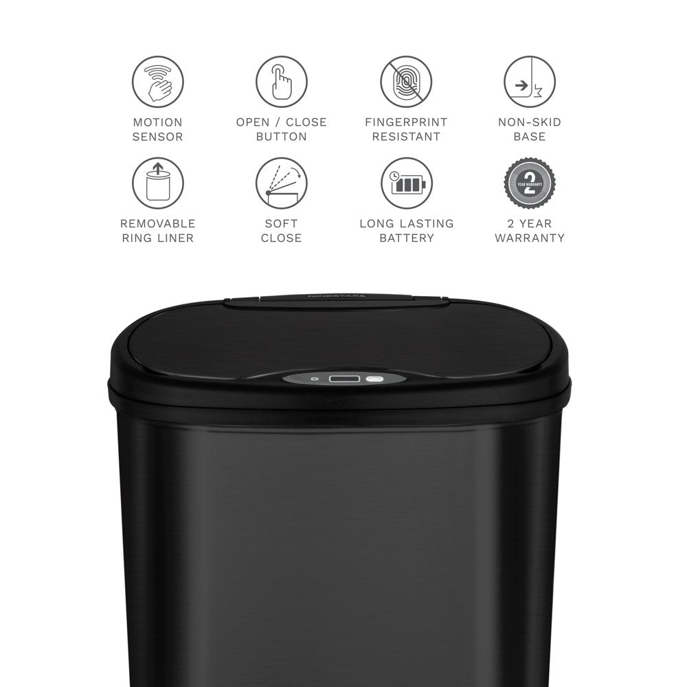 13.2 Gallon Trash Can, Motion Sensor Kitchen Trash Can, Black Stainless Steel