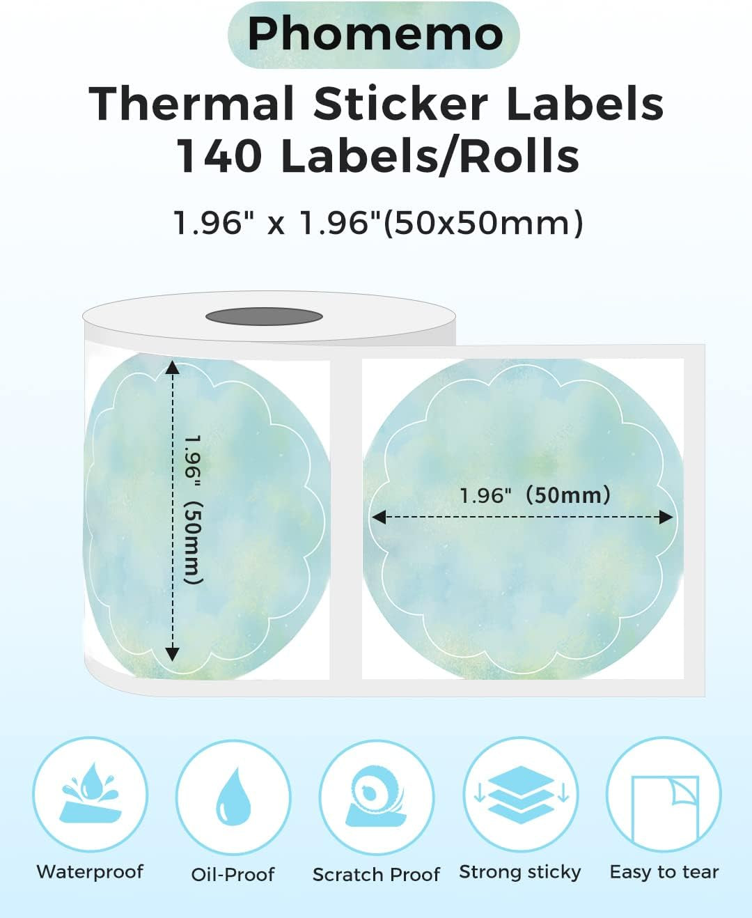 Phomemo Circle Labels - 50X50 Mm Thermal round Gradient Color Labels for Barcode/Logo/Gift/Home Use, Green